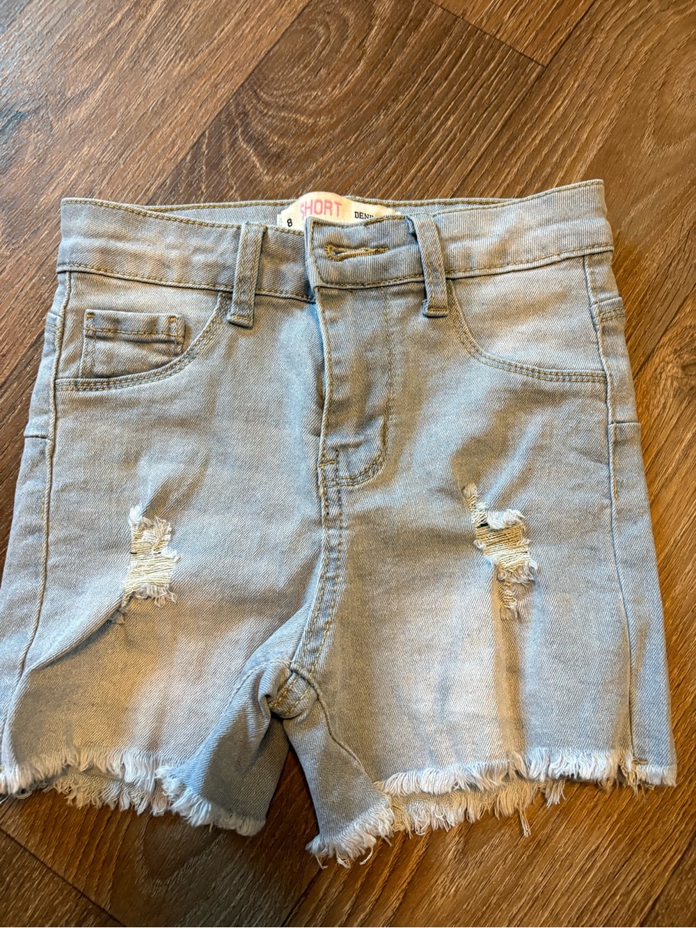Light Blue Distressed Kids' Denim Shorts with Frayed Hem